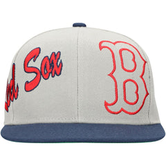 Boston Red Sox Knock Out Panel Snapback Hat - Gray | Mitchell & Ness