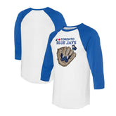 Toronto Blue Jays Tiny Turnip Unisex Butterfly Glove 3/4-Sleeve Raglan T-Shirt - White/Royal