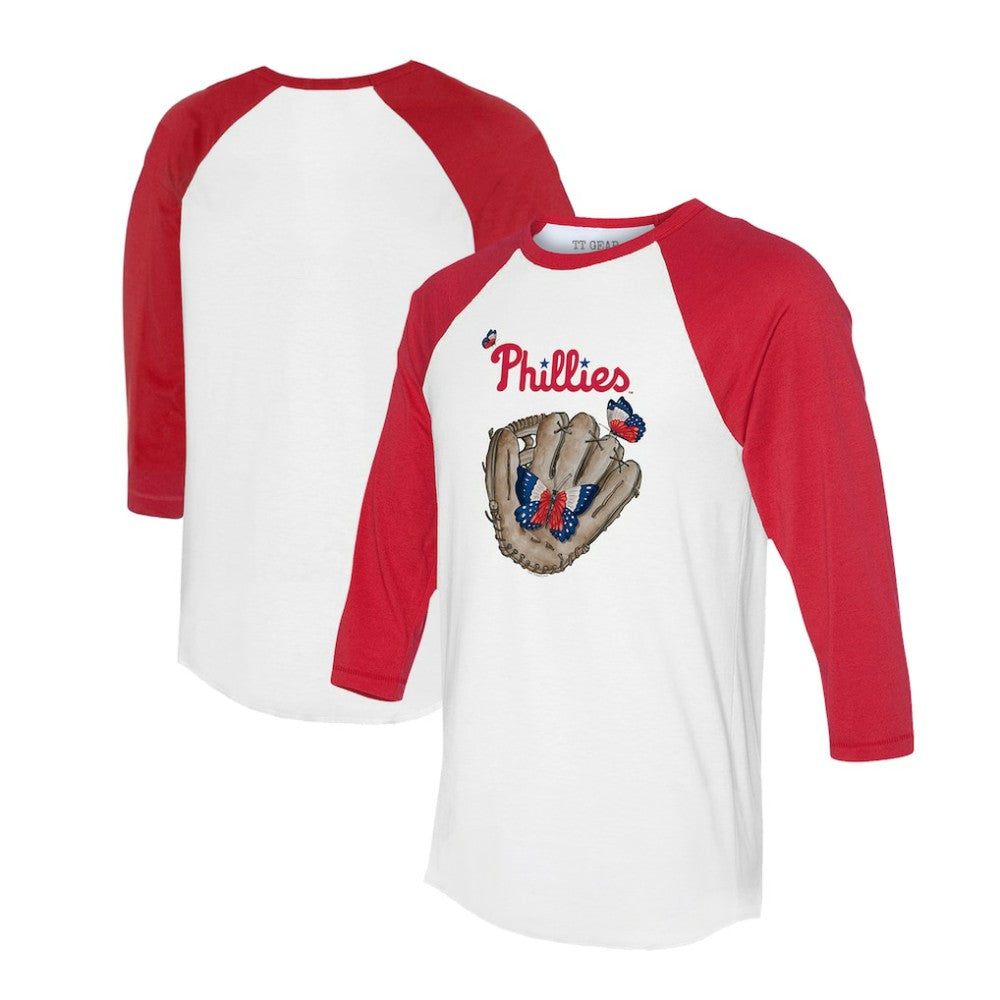 Philadelphia Phillies Tiny Turnip Unisex Butterfly Glove 3/4-Sleeve Raglan T-Shirt - White/Red