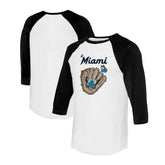 Miami Marlins Tiny Turnip Unisex Butterfly Glove 3/4-Sleeve Raglan T-Shirt - White/Black