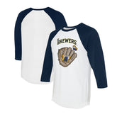 Milwaukee Brewers Tiny Turnip Unisex Butterfly Glove 3/4-Sleeve Raglan T-Shirt - White/Navy