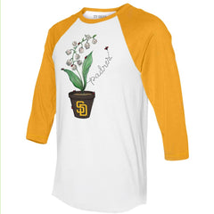San Diego Padres Tiny Turnip Unisex Lilies & Ladybugs 3/4-Sleeve Raglan T-Shirt - White/Gold