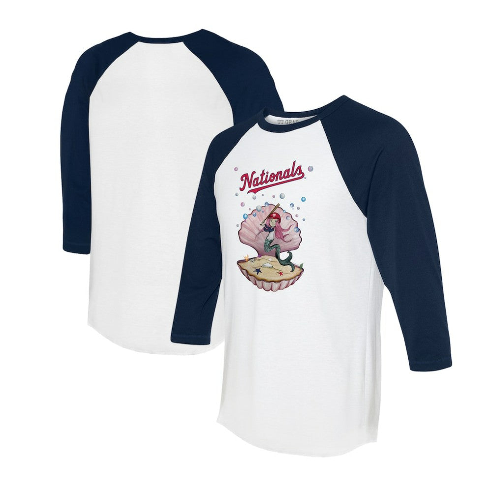 Washington Nationals Tiny Turnip Unisex Mermaid 3/4-Sleeve Raglan T-Shirt - White/Navy