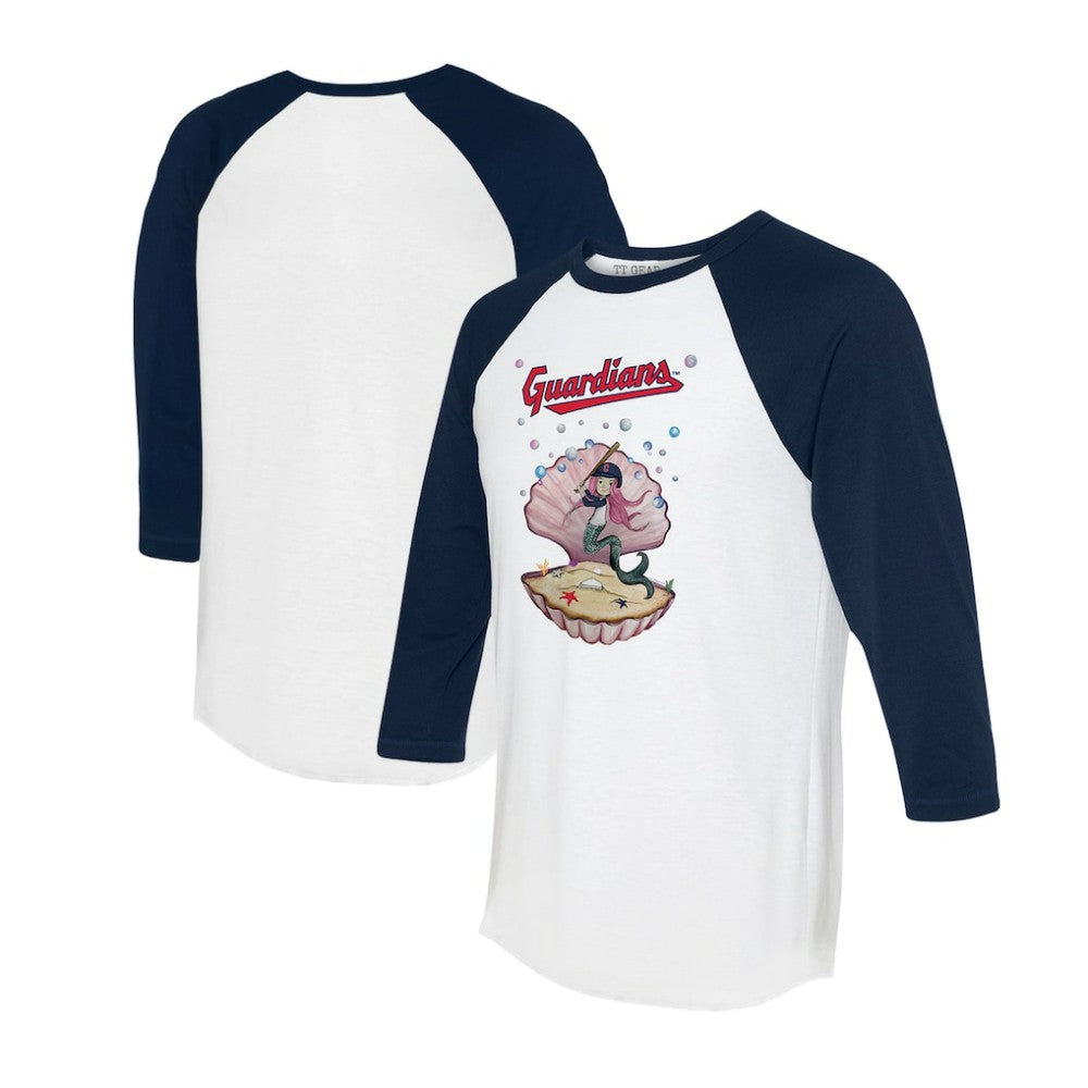 Cleveland Guardians Tiny Turnip Unisex Mermaid 3/4-Sleeve Raglan T-Shirt - White/Navy