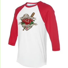 Cincinnati Reds Tiny Turnip Unisex Tattoo Rose 3/4-Sleeve Raglan T-Shirt - White/Red