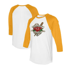 San Diego Padres Tiny Turnip Unisex Tattoo Rose 3/4-Sleeve Raglan T-Shirt - White/Gold