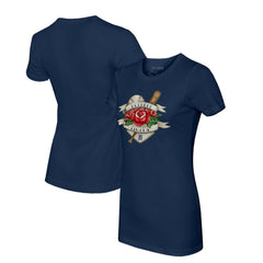 Detroit Tigers Tiny Turnip Women's Tattoo Rose T-Shirt - Navy