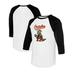 Baltimore Orioles Tiny Turnip Unisex Triceratops 3/4-Sleeve Raglan T-Shirt - White/Black