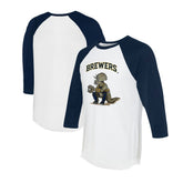 Milwaukee Brewers Tiny Turnip Unisex Triceratops 3/4-Sleeve Raglan T-Shirt - White/Navy