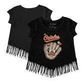 Baltimore Orioles Tiny Turnip Girls Youth Butterfly Glove Fringe T-Shirt - Black