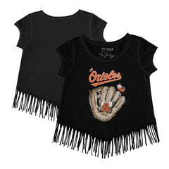 Baltimore Orioles Tiny Turnip Girls Youth Butterfly Glove Fringe T-Shirt - Black