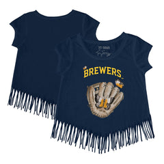 Milwaukee Brewers Tiny Turnip Girls Youth Butterfly Glove Fringe T-Shirt - Navy