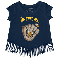 Milwaukee Brewers Tiny Turnip Girls Youth Butterfly Glove Fringe T-Shirt - Navy