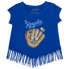 Kansas City Royals Tiny Turnip Girls Youth Butterfly Glove Fringe T-Shirt - Royal