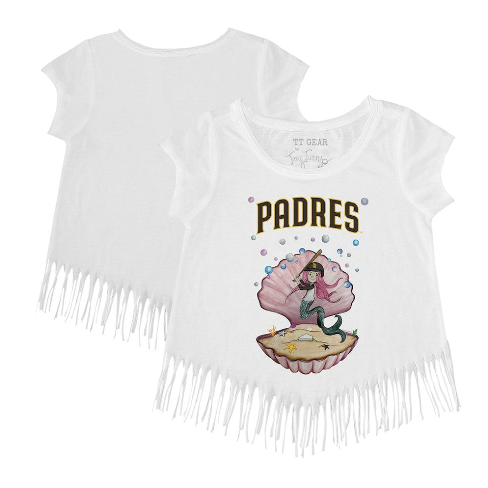 San Diego Padres Tiny Turnip Girls Youth Mermaid Fringe T-Shirt - White