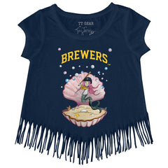 Milwaukee Brewers Tiny Turnip Girls Youth Mermaid Fringe T-Shirt - Navy