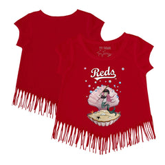 Cincinnati Reds Tiny Turnip Girls Youth Mermaid Fringe T-Shirt - Red