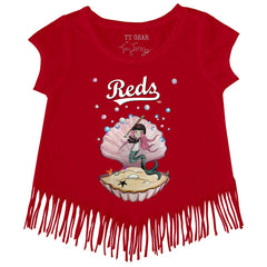 Cincinnati Reds Tiny Turnip Girls Youth Mermaid Fringe T-Shirt - Red