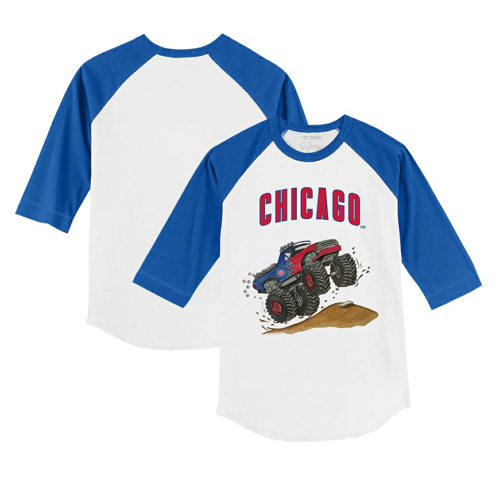 Chicago Cubs Tiny Turnip Youth Monster Truck 3/4-Sleeve Raglan T-Shirt - White/Royal
