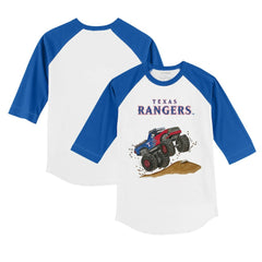 Texas Rangers Tiny Turnip Youth Monster Truck 3/4-Sleeve Raglan T-Shirt - White/Royal