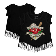 Pittsburgh Pirates Tiny Turnip Girls Youth Tattoo Rose Fringe T-Shirt - Black
