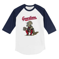Cleveland Guardians Tiny Turnip Youth Triceratops 3/4-Sleeve Raglan T-Shirt - White/Navy