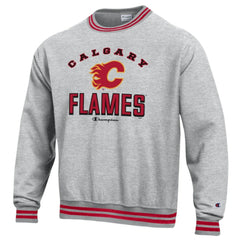 Calgary Flames Champion Reverse Weave Yarn Dye Pullover Sweatshirt Heather Gray