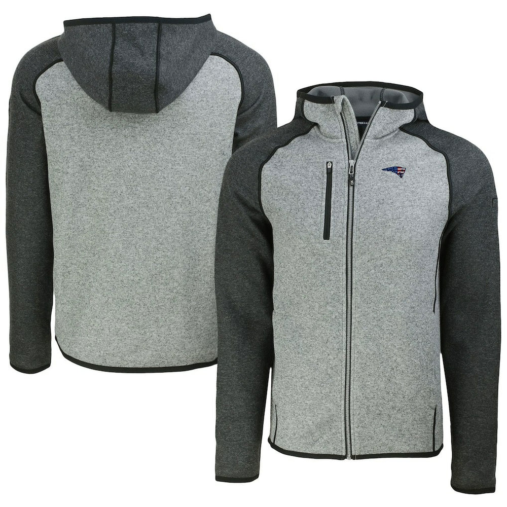 New England Patriots Cutter & Buck Americana Mainsail Full-Zip Hooded Jacket - Heather Gray/Heather Charcoal online