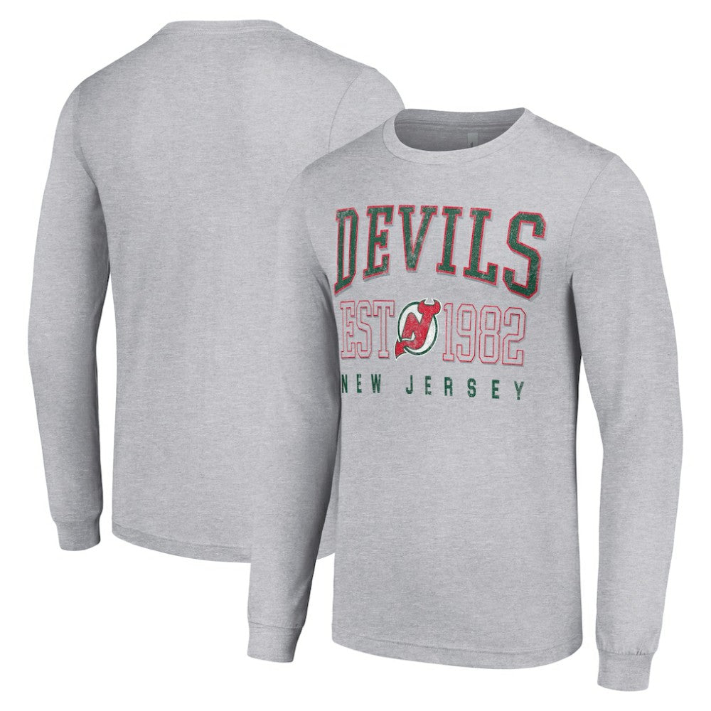 New Jersey Devils Starter Retro Graphic Long Sleeve Crew T-Shirt Heather Gray
