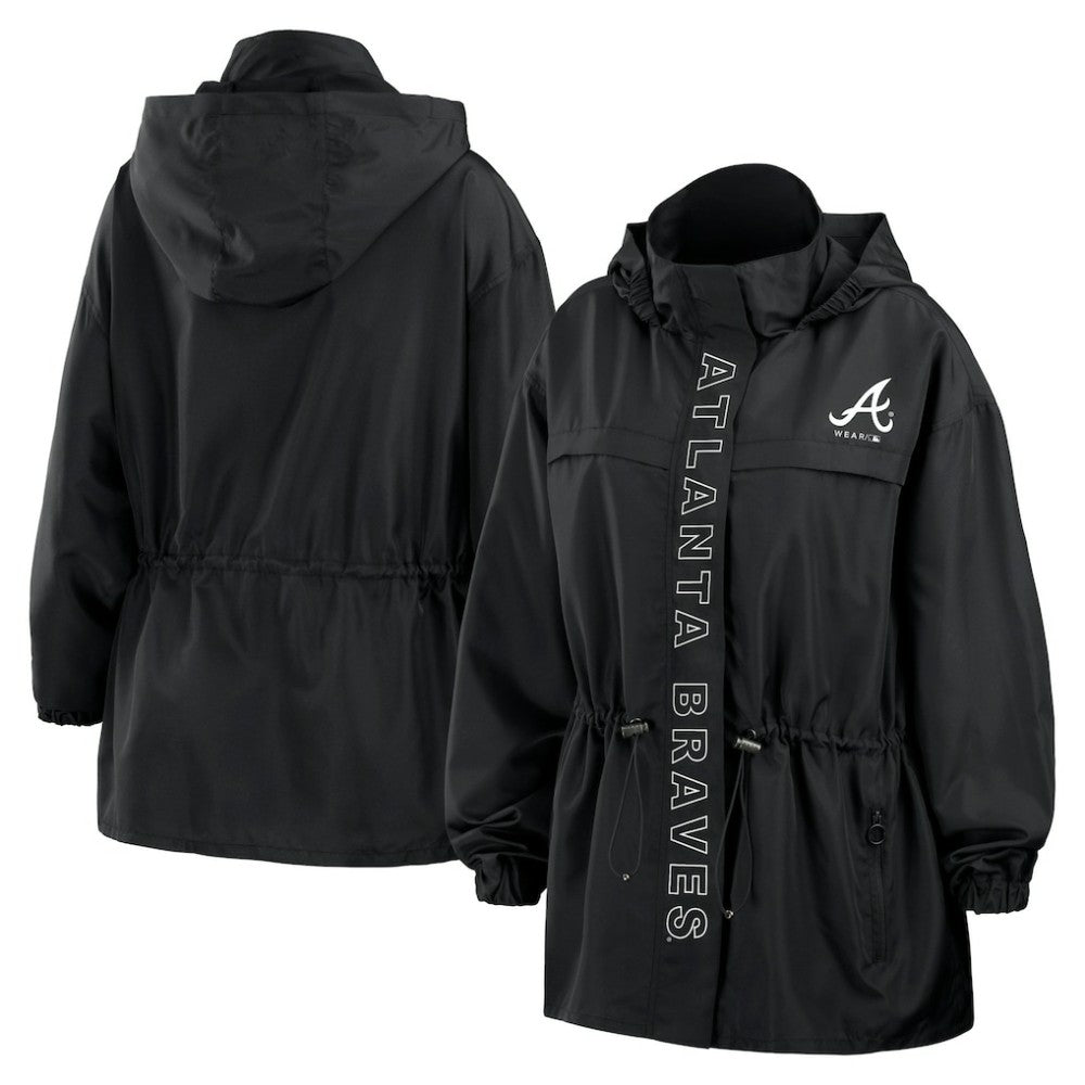 Atlanta Braves WEAR by Erin Andrews Women's Full-Zip Windbreaker Hoodie Jacket - Black