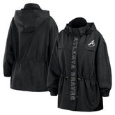 Atlanta Braves WEAR by Erin Andrews Women's Full-Zip Windbreaker Hoodie Jacket - Black