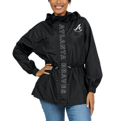 Atlanta Braves WEAR by Erin Andrews Women's Full-Zip Windbreaker Hoodie Jacket - Black