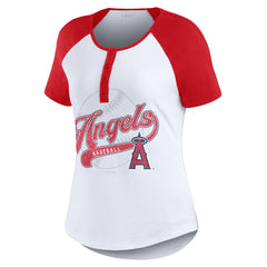 Los Angeles Angels WEAR by Erin Andrews Women's Fitted Henley Raglan T-Shirt - White/Red