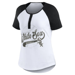 Chicago White Sox WEAR by Erin Andrews Women's Fitted Henley Raglan T-Shirt - White/Black