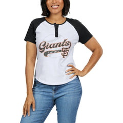 San Francisco Giants WEAR by Erin Andrews Women's Fitted Henley Raglan T-Shirt - White/Black