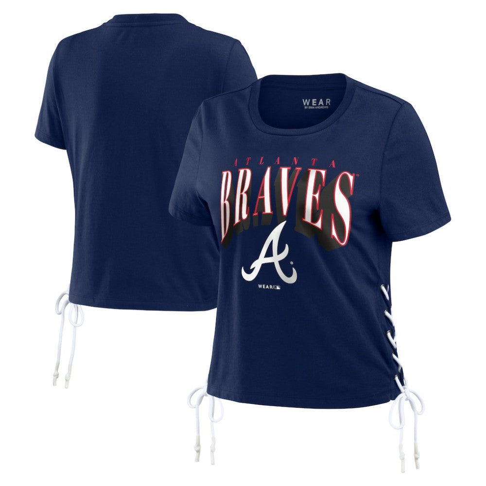 Atlanta Braves WEAR by Erin Andrews Women's Side Lace-Up Cropped T-Shirt - Navy