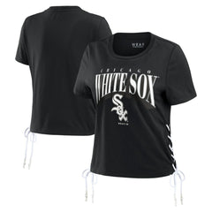 Chicago White Sox WEAR by Erin Andrews Women's Side Lace-Up Cropped T-Shirt - Black