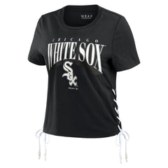 Chicago White Sox WEAR by Erin Andrews Women's Side Lace-Up Cropped T-Shirt - Black