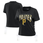 Pittsburgh Pirates WEAR by Erin Andrews Women's Side Lace-Up Cropped T-Shirt - Black