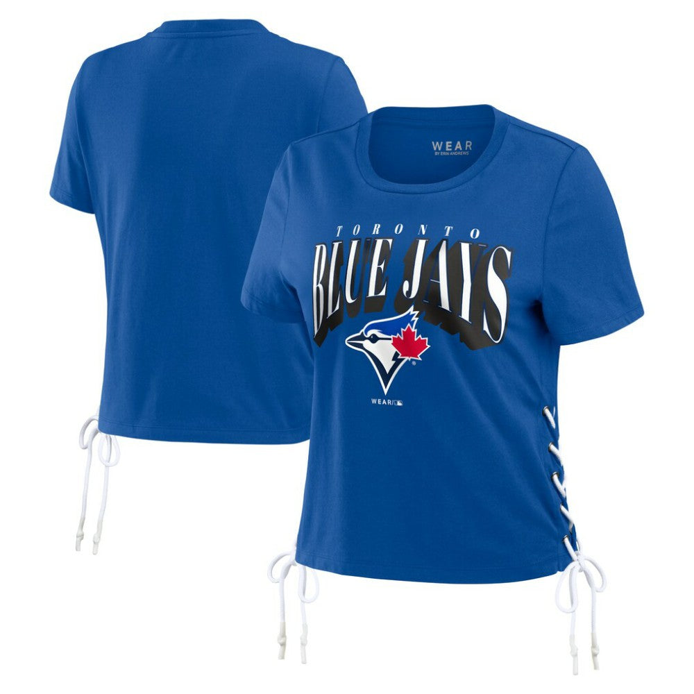 Toronto Blue Jays WEAR by Erin Andrews Women's Side Lace-Up Cropped T-Shirt - Royal