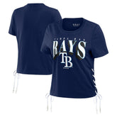 Tampa Bay Rays WEAR by Erin Andrews Women's Side Lace-Up Cropped T-Shirt - Navy