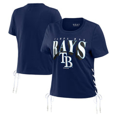 Tampa Bay Rays WEAR by Erin Andrews Women's Side Lace-Up Cropped T-Shirt - Navy