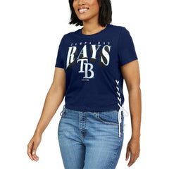 Tampa Bay Rays WEAR by Erin Andrews Women's Side Lace-Up Cropped T-Shirt - Navy