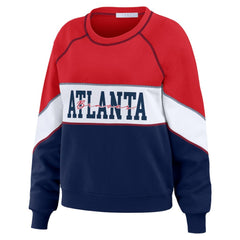 Atlanta Braves WEAR by Erin Andrews Women's Color Block Crew Neck Pullover Sweatshirt - Red/Navy