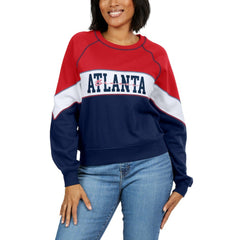 Atlanta Braves WEAR by Erin Andrews Women's Color Block Crew Neck Pullover Sweatshirt - Red/Navy