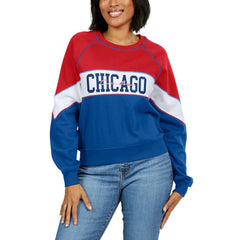Chicago Cubs WEAR by Erin Andrews Women's Color Block Crew Neck Pullover Sweatshirt - Red/Royal