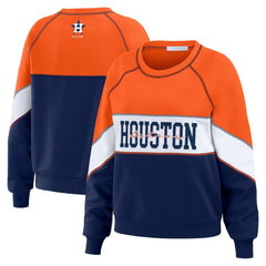 Houston Astros WEAR by Erin Andrews Women's Color Block Crew Neck Pullover Sweatshirt - Orange/Navy