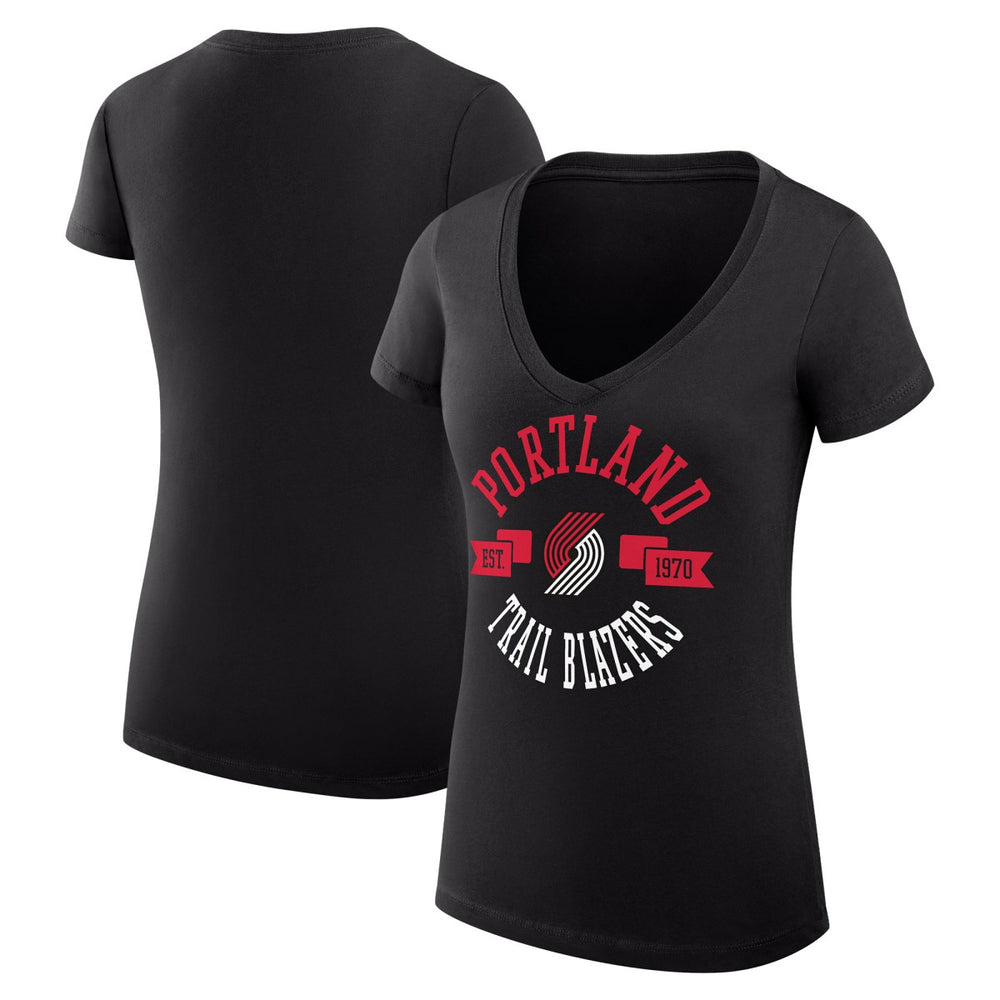 Portland Trail Blazers G-III 4Her by Carl Banks Women's Super-Slim Fit Lightweight Large City Logo V-Neck T-Shirt - Black discount