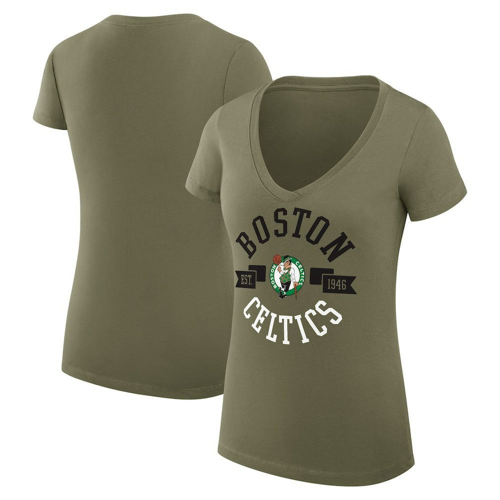 Boston Celtics G-III 4Her by Carl Banks Women's Super-Slim Fit Lightweight Large City Logo V-Neck T-Shirt - Olive sale