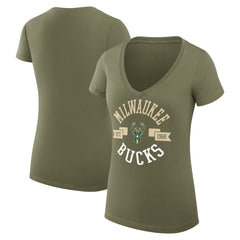 Milwaukee Bucks G-III 4Her by Carl Banks Women's Super-Slim Fit Lightweight Large City Logo V-Neck T-Shirt - Olive outlet